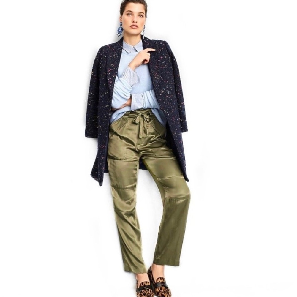 J. Crew Green Olive Drapey Satin Pants High-Waist, size 4, silky pants